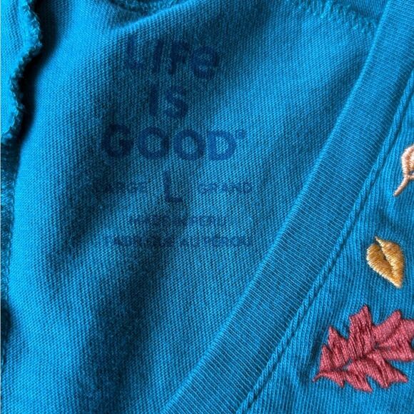 Life is Good Relaxed Fit Tunic Leaf Embroidered Long Sleeve Womens Large Green - Picture 8 of 11
